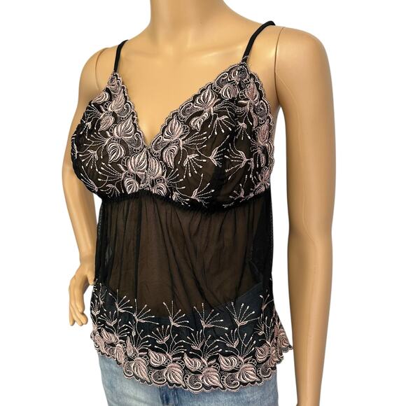 Cacique Lane Bryant Embroidered 2 Piece Babydoll Cami Set Black 1X/2X Plus Size - Picture 5 of 14